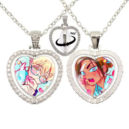 Limited Edition Alien Stage 360 Rotating Double-Sided Heart Necklace - Crystal Rhinestone Time Gem Pendant Jewelry - ALNST Luka Hyuna Alt-Fashion Gothic Choker Gift