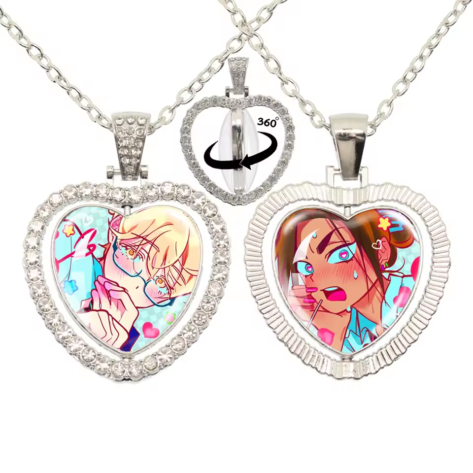 Limited Edition Alien Stage 360 Rotating Double-Sided Heart Necklace - Crystal Rhinestone Time Gem Pendant Jewelry - ALNST Luka Hyuna Alt-Fashion Gothic Choker Gift