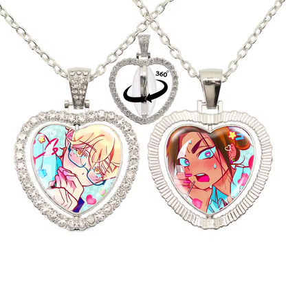 Limited Edition Alien Stage 360 Rotating Double-Sided Heart Necklace - Crystal Rhinestone Time Gem Pendant Jewelry - ALNST Luka Hyuna Alt-Fashion Gothic Choker Gift