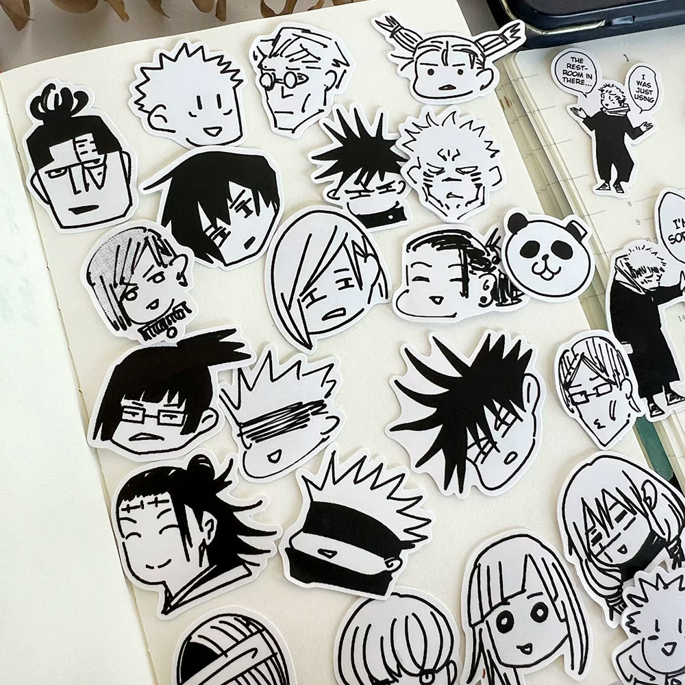 Jujutsu Kaisen Manga Doodle Sticker Pack - 29Pcs Funny Monochrome Meme Decals