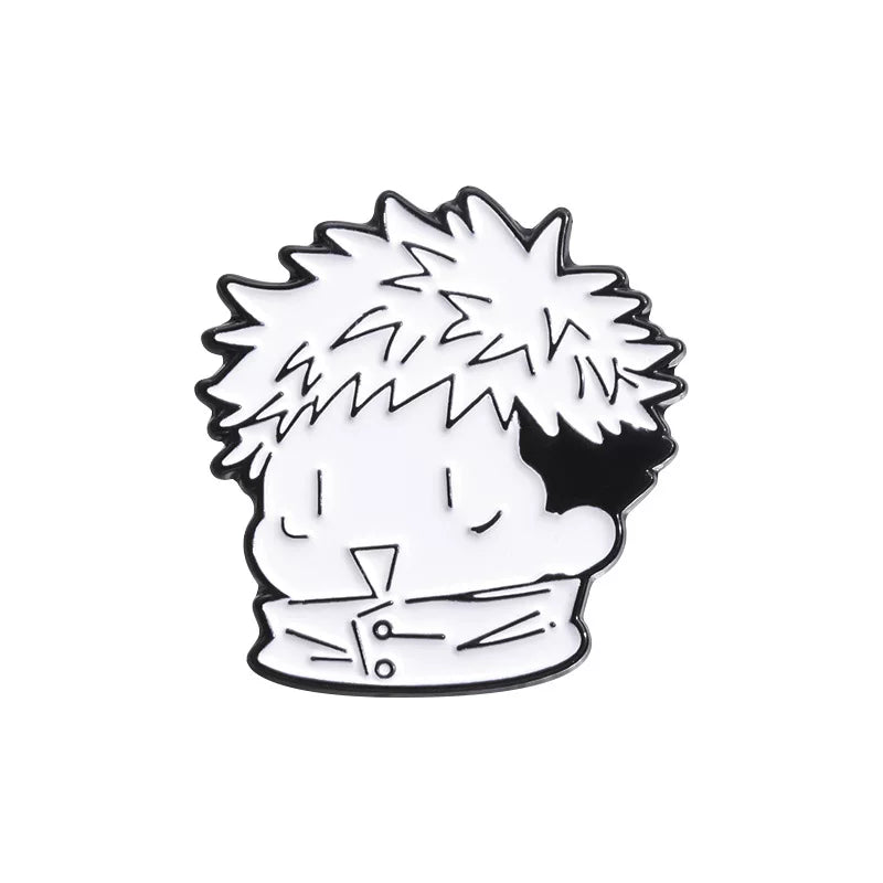 Jujutsu Kaisen Chibi Enamel Pin - Minimalist Monochrome Sorcerer Brooch