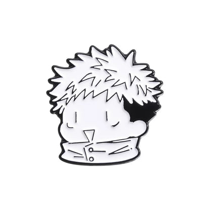 Jujutsu Kaisen Chibi Enamel Pin - Minimalist Monochrome Sorcerer Brooch