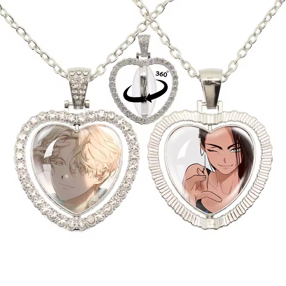 Limited Edition Alien Stage 360 Rotating Double-Sided Heart Necklace - Crystal Rhinestone Time Gem Pendant Jewelry - ALNST Luka Hyuna Alt-Fashion Gothic Choker Gift