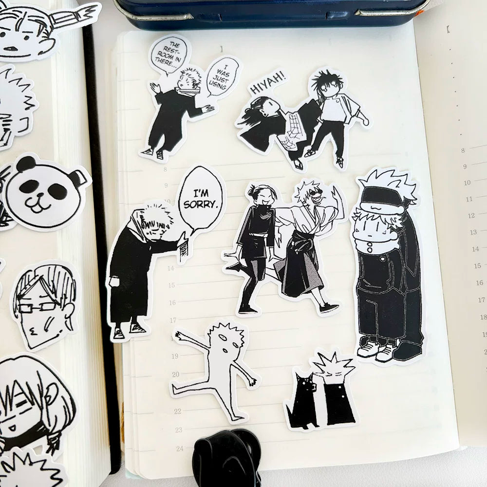 Jujutsu Kaisen Manga Doodle Sticker Pack - 29Pcs Funny Monochrome Meme Decals