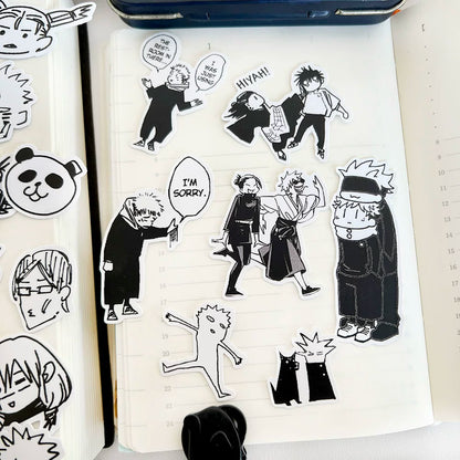 Jujutsu Kaisen Manga Doodle Sticker Pack - 29Pcs Funny Monochrome Meme Decals