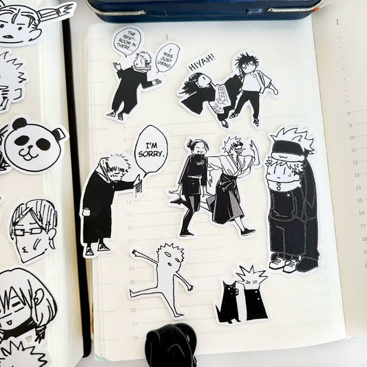 Jujutsu Kaisen Manga Doodle Sticker Pack - 29Pcs Funny Monochrome Meme Decals