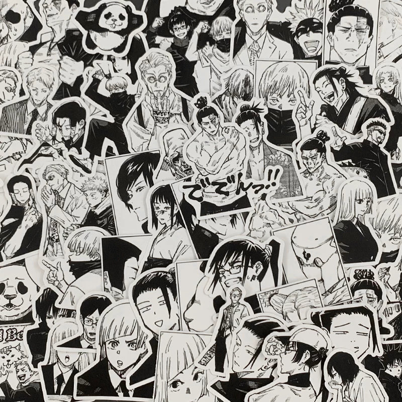 Anime Manga Stickers - B&W JJK & More Figures Pack