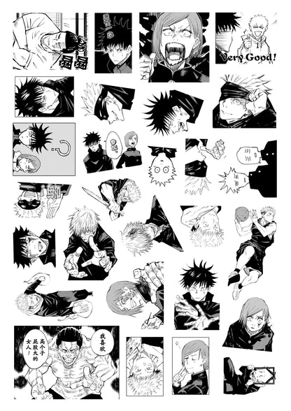 Anime Manga Stickers - B&W JJK & More Figures Pack