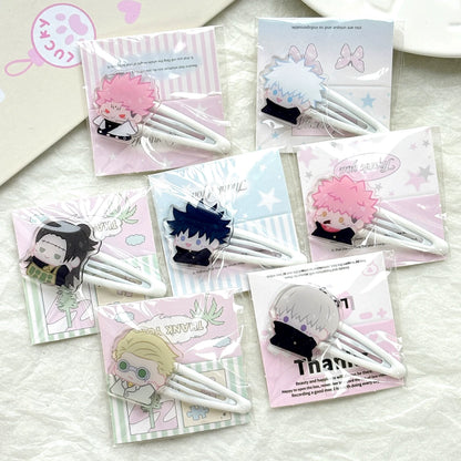 Jujutsu Kaisen Chibi Hair Clips - Pastel Sorcerer Side Bangs Barrette 6-Piece Set
