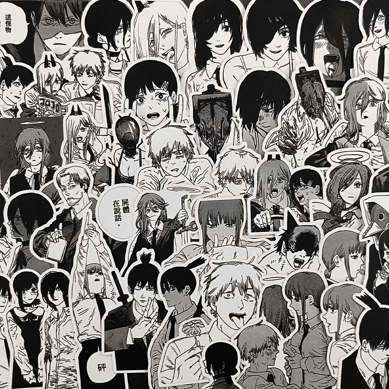 Anime Manga Stickers - B&W JJK & More Figures Pack