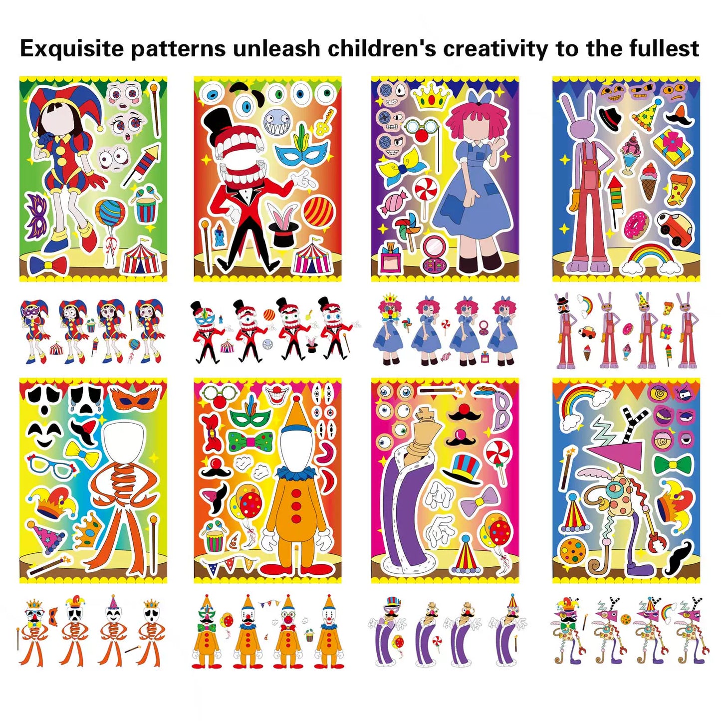 The Amazing Digital Circus Make-a-Face Sticker Sheets - TADC Mix and Match DIY Stickers - Pomni Jax Caine Ragatha Kinger Puzzle Decals - Kids Birthday Party Favors & Craft Gifts - 8 to 80 Pack
