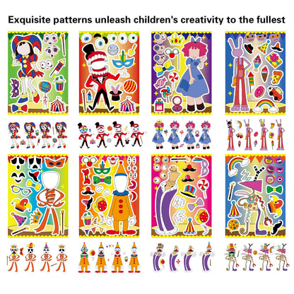 The Amazing Digital Circus Make-a-Face Sticker Sheets - TADC Mix and Match DIY Stickers - Pomni Jax Caine Ragatha Kinger Puzzle Decals - Kids Birthday Party Favors & Craft Gifts - 8 to 80 Pack