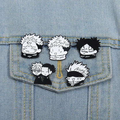 Jujutsu Kaisen Chibi Enamel Pin - Minimalist Monochrome Sorcerer Brooch
