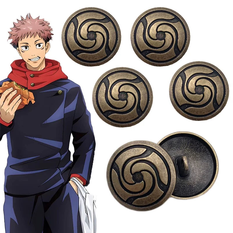 Jujutsu Kaisen Jujutsu High School Swirl Button Set - 5Pcs Antique Bronze Cosplay Replica