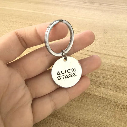 Alien Stage Character Autograph Stainless Steel Keychain - Engraved Idol Handwriting Disc Charm - ALNST Ivan Till Sua Mizi Metal Concert Keyring