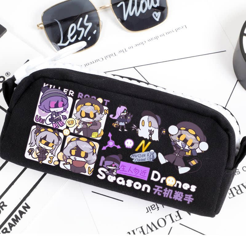 Murder Drones Large Capacity Pencil Case - TADC Uzi, Serial Designation N, V, J Stationery Bag - Cute Anime Pen Pouch for School & Travel - Indie Animation Fan Gift
