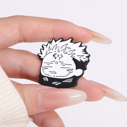 Jujutsu Kaisen Chibi Enamel Pin - Minimalist Monochrome Sorcerer Brooch