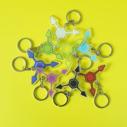 Murder Drones Absolute Solver Acrylic Keychains - MD Uzi (Purple), Cyn (Yellow) & Doll (Red) Inspired Charms - Multi-Color AS Symbol Bag Pendants - Indie Animation Fan Collectibles