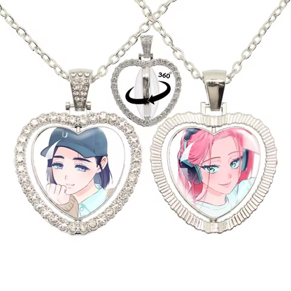 Limited Edition Alien Stage 360 Rotating Double-Sided Heart Necklace - Crystal Rhinestone Time Gem Pendant Jewelry - ALNST Luka Hyuna Alt-Fashion Gothic Choker Gift