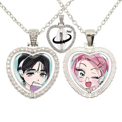 Limited Edition Alien Stage 360 Rotating Double-Sided Heart Necklace - Crystal Rhinestone Time Gem Pendant Jewelry - ALNST Luka Hyuna Alt-Fashion Gothic Choker Gift