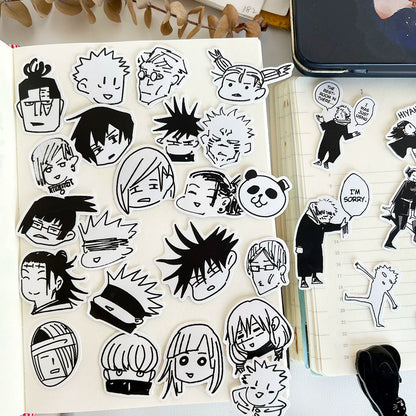 Jujutsu Kaisen Manga Doodle Sticker Pack - 29Pcs Funny Monochrome Meme Decals