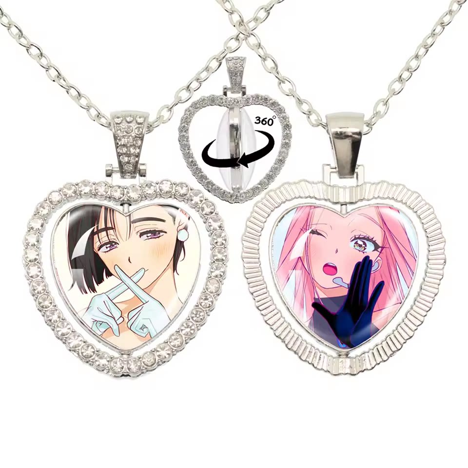 Limited Edition Alien Stage 360 Rotating Double-Sided Heart Necklace - Crystal Rhinestone Time Gem Pendant Jewelry - ALNST Luka Hyuna Alt-Fashion Gothic Choker Gift