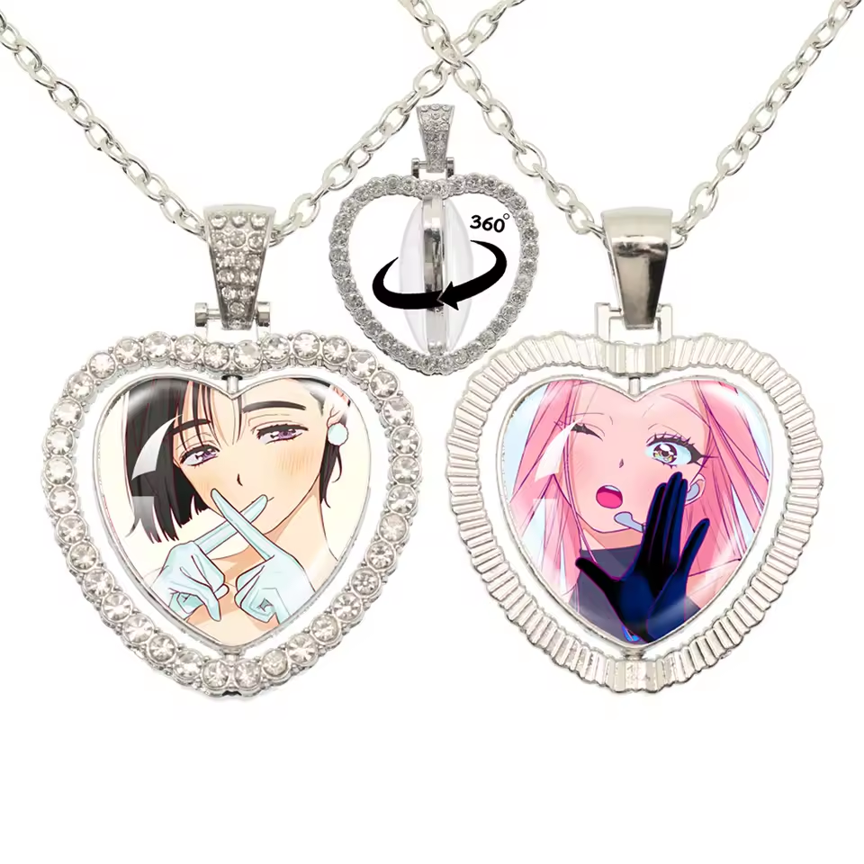 Limited Edition Alien Stage 360 Rotating Double-Sided Heart Necklace - Crystal Rhinestone Time Gem Pendant Jewelry - ALNST Luka Hyuna Alt-Fashion Gothic Choker Gift