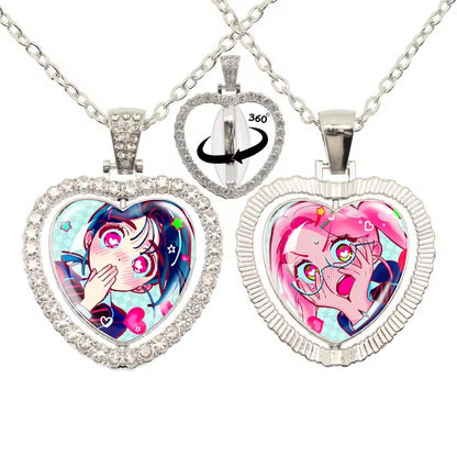 Limited Edition Alien Stage 360 Rotating Double-Sided Heart Necklace - Crystal Rhinestone Time Gem Pendant Jewelry - ALNST Luka Hyuna Alt-Fashion Gothic Choker Gift