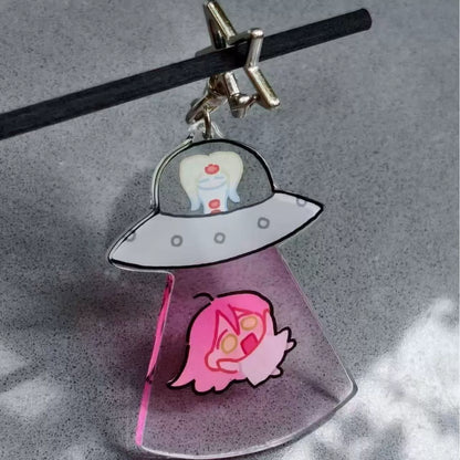 Alien Stage UFO Abduction Acrylic Keychain - Translucent Tractor Beam Chibi Charm - ALNST Ivan Till Mizi Sua Alien Guardian Star Clasp Mascot