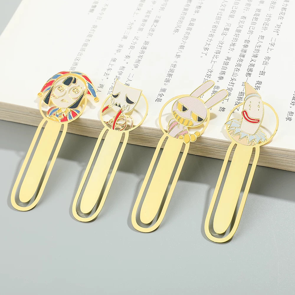 The Amazing Digital Circus Metal Bookmarks - TADC Enamel Page Clips - Jax, Pomni & Caine Gold-Tone Book Markers - Reading Accessories for Students & Bookworms