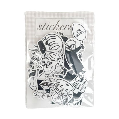 Jujutsu Kaisen Manga Doodle Sticker Pack - 29Pcs Funny Monochrome Meme Decals