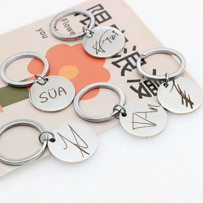 Alien Stage Character Autograph Stainless Steel Keychain - Engraved Idol Handwriting Disc Charm - ALNST Ivan Till Sua Mizi Metal Concert Keyring