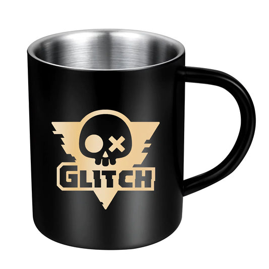Murder Drones Stainless Steel Mug with Lid - Official Glitch Logo 304 Insulated Coffee Cup - 12oz Black Matte Metal Teacup for MD Fans & Gamers - Sci-Fi Indie Animation Merch