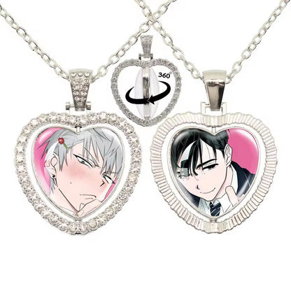 Limited Edition Alien Stage 360 Rotating Double-Sided Heart Necklace - Crystal Rhinestone Time Gem Pendant Jewelry - ALNST Luka Hyuna Alt-Fashion Gothic Choker Gift