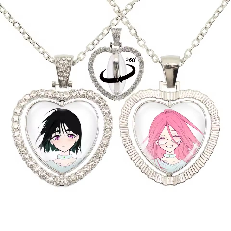 Limited Edition Alien Stage 360 Rotating Double-Sided Heart Necklace - Crystal Rhinestone Time Gem Pendant Jewelry - ALNST Luka Hyuna Alt-Fashion Gothic Choker Gift