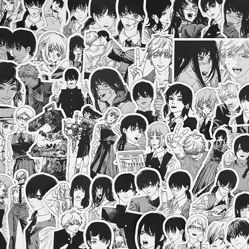 Anime Manga Stickers - B&W JJK & More Figures Pack