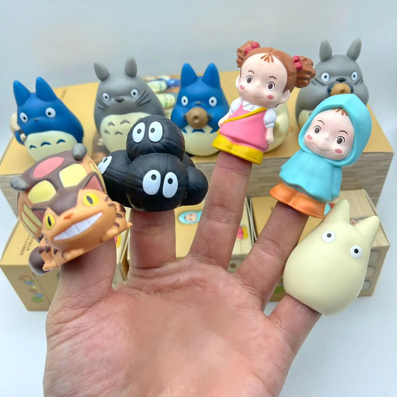 My Neighbor Totoro Mystery Blind Box - Finger Puppet Series Mini Figure - Kawaii Chibi Mei Catbus Soot Sprite Car Dashboard Ornament Gift