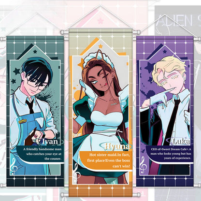 Alien Stage Sweet Dream Cafe AU Wall Scroll - Premium Satin Fabric Fabric Hanging Banner - ALNST Ivan Hyuna Luka Aesthetic Studio Poster