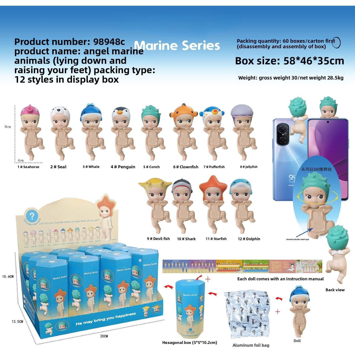 Angel Resting Pose Blind Box – Sonny Bug's Word Series,Kawaii Desk Decor Figure,Cute Cupid Desk Ornament & Phone Decoration Anime-Style Collectible Figure Toy Gift