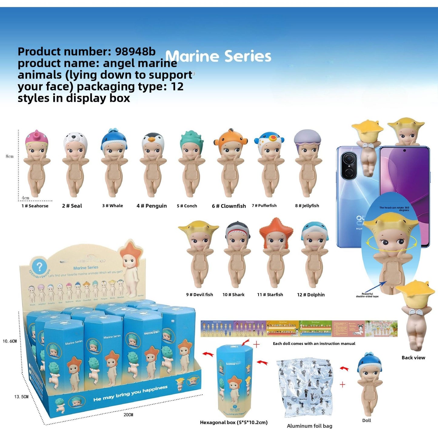 Angel Resting Pose Blind Box – Sonny Bug's Word Series,Kawaii Desk Decor Figure,Cute Cupid Desk Ornament & Phone Decoration Anime-Style Collectible Figure Toy Gift