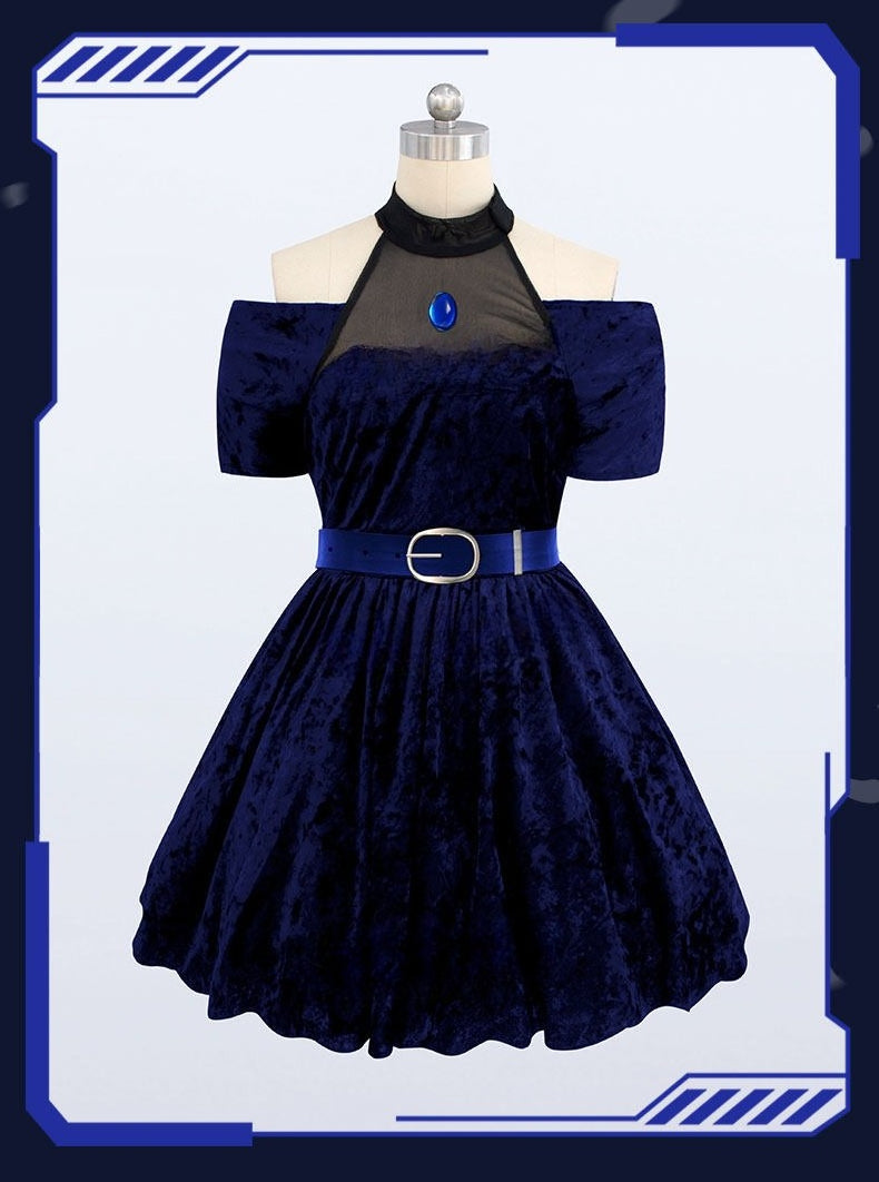 Alien Stage Mizi Clematis Cosplay Costume & Wig Set - Round 3 Stage Performance Dress - ALNST Pink to Blue Gradient 80cm Hair Full Outfit
