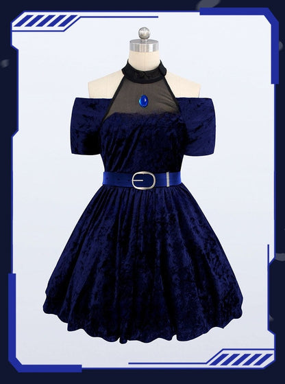 Alien Stage Mizi Clematis Cosplay Costume & Wig Set - Round 3 Stage Performance Dress - ALNST Pink to Blue Gradient 80cm Hair Full Outfit