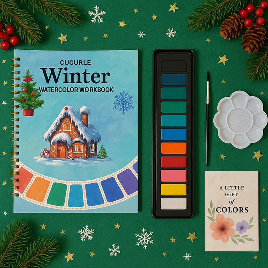 Paplette Winter Watercolor Book with 12 Colors Palette & Brush Set , 4PCS 1 Set, Beginner Friendly Watercolor Workbooks Painting Kit for Kids Adults Teens, Best Birthday DIY Coloring Christmas Gift