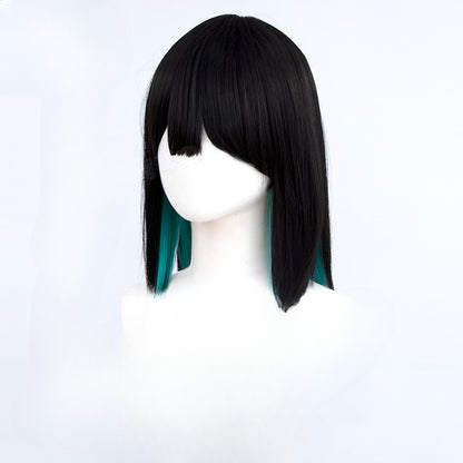 Alien Stage Sua Cosplay Costume & Wig Set - Round 1 Sweet Dream Performance Dress - ALNST Black with Layered Teal Under-Dye Bob Wig Full Outfit